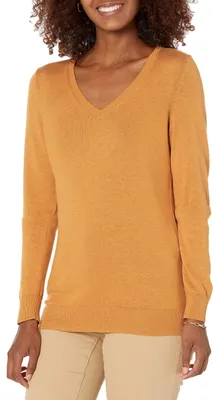 Immagine prodotto di A. Maglia a maniche lunghe leggera da donna, scollo a V, colore giallo senape