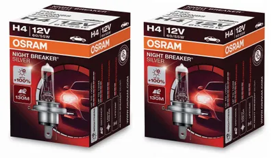 2er Set H4 60/55W OSRAM NIGHT BREAKER SILVER +100% Birne Lampe Scheinwerfer – Produktansicht