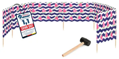 Produktbild von Garronda Strand Windschutz Sichtschutz 10m lang plus Gummihammer GAEX001 (Wassermelone-2, 10 m)