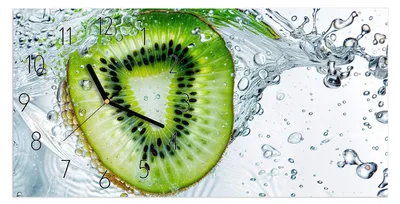 Produktbild von Wanduhr aus Glas mit Motiv Kiwi im Wasser- 60 x 30 cm - inkl. Aufhängesystem