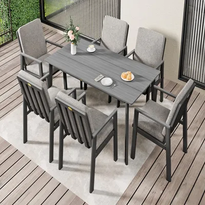 Produktbild von MEXO Gartenlounge-Set Aluminium Garten Essgruppe für 6 Personen, GartenStuhl mit Ergonomischen Sesseln inkl. Kissen, Belastbarkeit pro Sitzplatz 140kg