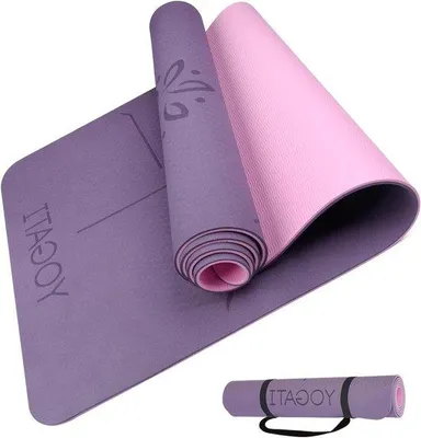 Immagine prodotto di Tappetino yoga ecologico con linee di allineamento del corpo - TPE antiscivolo ed extra spesso - Tappetino Pilates perfetto per gli esercizi in palestra e durante l'allenamento
