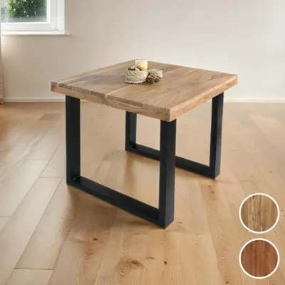 Produktbild von Esstisch 80 x 80 cm Rio, Esszimmertisch naturfarben, Akazienholz massiv, U-Gestell aus Metall Schwarz, gerade Kanten