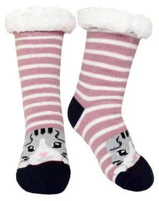 Produktbild von Hüttensocken Damen Kuschelsocken Stoppersocken Winter Rosa Katze 35-41