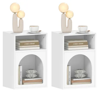 Image de Lot de 2 tables de chevet, table de nuit avec compartiments ouverts, design arqušŠ, 40 x 30 x 60 cm, blanc