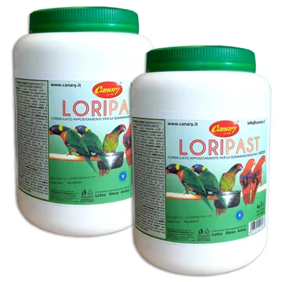Produktbild von Kanarischer Loripast 1 Packung à 2 kg, Futter für Lorikeets und Papageien, Futter in Mehl für Lori, Alleinfutter zur Trockenfütterung, Packung mit 2 Dosen, M