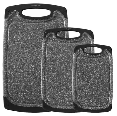 Image de Lot de 3 planches à découper en plastique, antidérapantes et avec rainure pour recueillir les jus