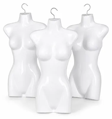 Produktbild von 3er Set Torso Weiblich - 66 cm Damentorso aus Kunststoff - Oberkörper Halbplastik in Farbe weiß - Mannequin Büste - Halbplastischer Damenbody - Puppe Figur - Schaufensterpuppe mit Haken
