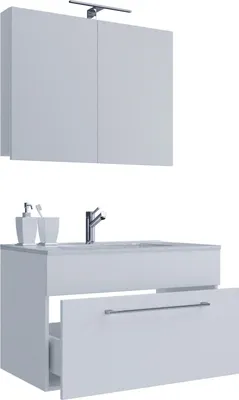 Immagine prodotto di 3 pz. lavabo lavabo | lavabo larghezza 60 cm | set di mobili da bagno appeso con un cassetto Armadio a specchio | Badinos