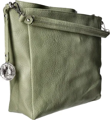 Produktbild von Grüner Kunstleder Shopper 28,5x30x6 cm mit Reißverschluss und abnehmbarem Schulterriemen