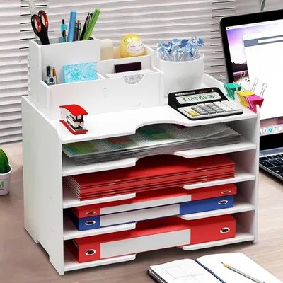 Produktbild von Famanu Büro-Organizer mit 5 Fächern, Schublade und Stifthalter - Holzoptik
