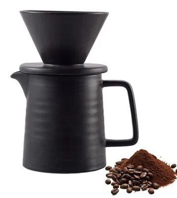 Produktbild von Kaffeefilter Keramik 500 ml mit Tasse, Pour Over Kaffee Set, wiederverwendbarer Filter, BPA-frei, spülmaschinengeeignet, schwarz