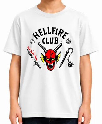 Produktbild von HELLFIRE CLUB Dämon Schädel Hörner D20 Flammenschwert Rollenspiel Kinder T-Shirt, Weiß, 128