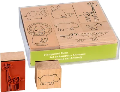 Produktbild von HEYDA 204888688 Stempel-Set Tierbabys 12 x 10 x 3 cm Holz