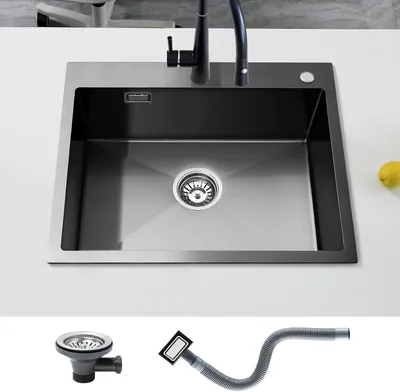 Immagine prodotto di Lavello da cucina in acciaio 60x50 cm 1 vasca KEOKBON Nano Antracite