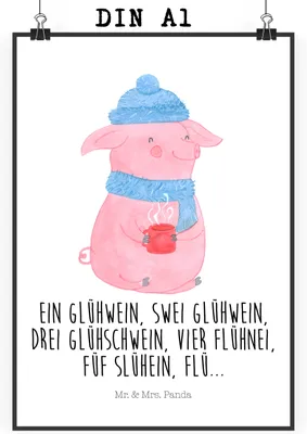 Produktbild von Mr. & Mrs. Panda Bild Schweinchen Glühwein DIN A1 - Weiß - Geschenk, drucke, Betrunken, Wanddeko, Weihnachten, Weihnachtsmarkt, Kunstdruck, Spruch, Wandbild
