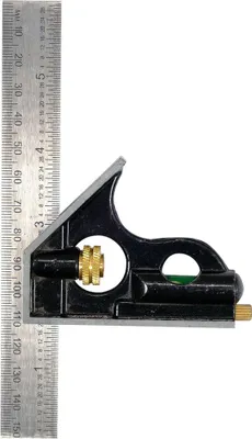A combination square and ruler against a white background.