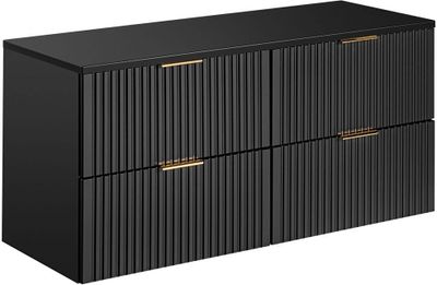 Waschtischunterschrank 120cm ADELAIDE-56-BLACK in matt schwarz mit gerillter Front, B/H/T 120,6/59,2/46,5 cm