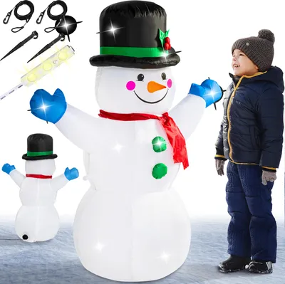 Image de MONZANA® Bonhomme de neige gonflable 120 cm XL décoration lumineuse Noël matériel fixation extérieur personnage figurine Noël fête autogonflant