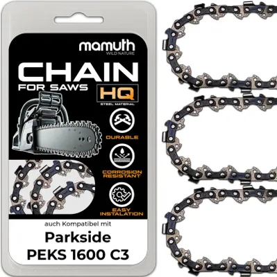 Obrázok produktu pre 3x Reťaz 35 cm, 1,3 mm, 3/8", 52 TG, kompatibilná s Parkside PEKS 1600 C3