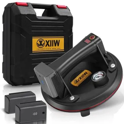 Produktbild von Mit 2X Akku & Manometer, Elektrischer Saugheber Max. 300KG, Selbst Nachsaugend Saugnäpfe 8" Vakuum Starker Saugnapf für Fliesen, EisenplatteSchiefer