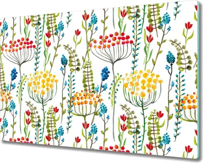 Produktbild von Herd-Abdeckplatte Glas Schneidebrett Ceranfeld-Abdeckung - 80x52 cm - Bunte Wiese weiß