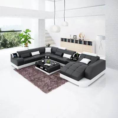Obrázok produktu pre Polsterecke Ledersofa Wohnzimmersofa Eckcouch Eckgarnitur Sofa mit Couchtisch