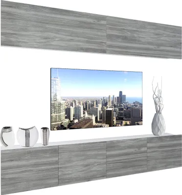 Produktbild von BELINI Wohnwand Vollausstattung Wohnzimmer-Set Moderne Schrankwand mit LED-Beleuchtung Weiß Glänzend Anbauwand TV-Schrank Glamour Holz Matt