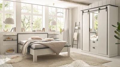 Produktbild von Schlafzimmer Set Stove in weiß komplett Set 4-teilig mit Bett und Kleiderschrank