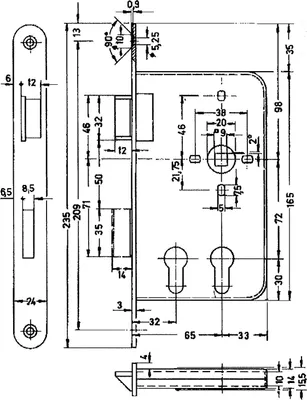 Produktbild von BMH Einstemmschloss 1015 PZW/2 PZ , rechts, DM 32/65, Edelstahl Stulp 24