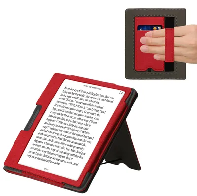 Produktbild von kwmobile Hülle kompatibel mit Onyx Boox Leaf 2 Hülle - Flip Case mit Handschlaufe - Kunstleder Cover - Rot Schwarz