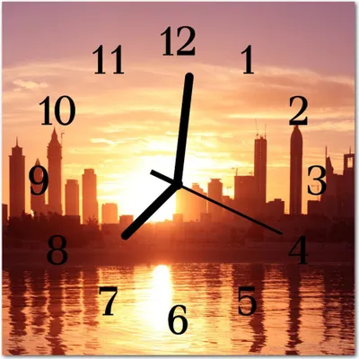 Produktbild von Glasuhr Wanduhr Küchenuhr Echt-Glas 30x30 cm Skyline orange