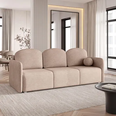 Produktbild von Sofa SUVI III mit Schlaffunktion, Schlafsofa, Wohnzimmersofa, Couch, Soffa, Bettsofa, Geflochtener Stoff – Beige NEVE 04
