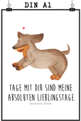 Produktbild von Mr. & Mrs. Panda Bild Hund Dackel DIN A1 - Weiß - Geschenk, Kunstdruck, Sprüche, Wanddekoration, Wandbild, Plakat, Dachshund, drucke, Herz