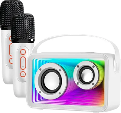 Immagine prodotto di Avizar, altoparlante karaoke per bambini Bluetooth LED con 2 microfoni, bianco