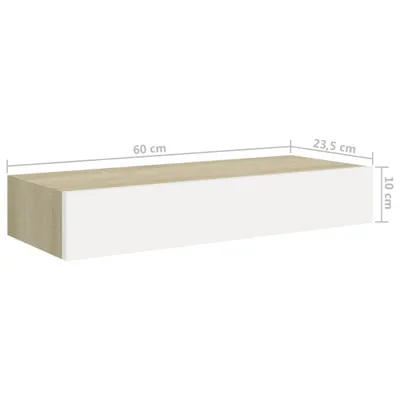 Immagine prodotto di Mensola a muro con cassetti in rovere e bianco 60x23,5x10 cm MDF