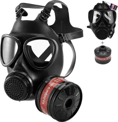 Image de Masque de protection respiratoire intégral avec filtre à charbon actif - Noir