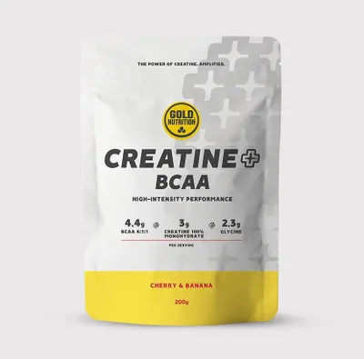 Produktbild von Gold Nutrition Vitamine & Nahrungsergänzungsmittel: Kreatin + BCAA - Kirsche-Bananen-Geschmack - 200g