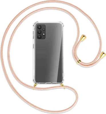 Produktbild von Handykette Backcover-Schutzhülle mit Band (Metall goldfarben) für Samsung Galaxy A32 4G (A325) - rose peach