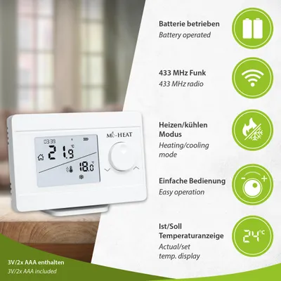 Produktbild von Funk Raumthermostat Set Thermostat Programmierbar Steuerung Regler Digital weiß Mi-250S RF