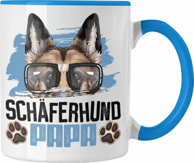 Produktbild von Trendation - Schäferhund Papa Besitzer Tasse Geschenk Lustiger Spruch Geschenkidee Schäferhund Liebhaber (Blau)