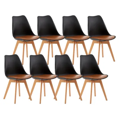 Produktbild von HJ_WeDoo 8er Set Esszimmerstühle mit Massivholz Buche Bein, Skandinavisch Design Gepolsterter Küchenstühle Stuhl Küche Holz, Schwarz & Braun