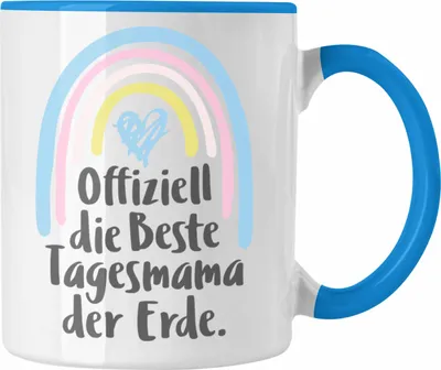 Produktbild von Trendation - Beste Tagesmama der Erde Geschenk Tasse Tagesmutter Aufpasserin Erzieherin Geschenkidee mit Herz (Blau)