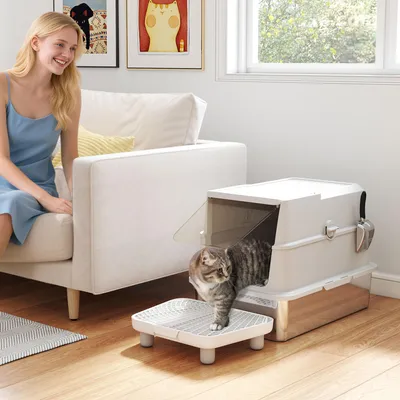 Produktbild von SUGIFT Katzenklo geschlossen, Katzentoilette Edelstahl XL mit Deckel, kratzfest geruchsneutral, Hellgrau | 3,2 kg | 60,2 x 40,2 x 43,3 cm