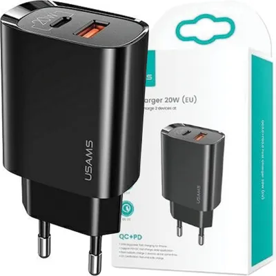 Immagine prodotto di Usams phone charger 1xU SB-C+1xUSB T35 20W PD3.