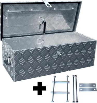 Produktbild von Truckbox D055 + inkl. Montagesatz MON2012 Deichselbox, Werkzeugbox, Alu Riffelblech, Transportbox, Alu Transportkiste, Anhängerkiste ca. 57 Liter