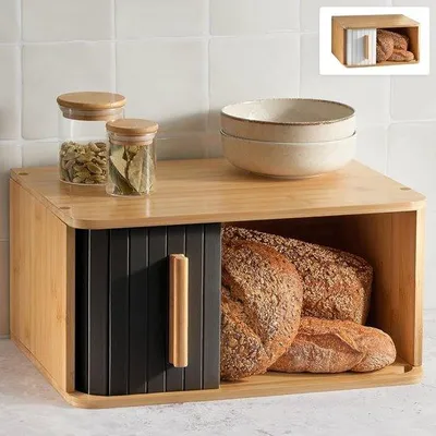 Produktbild von Famanu BrotdoseHolz mit Schiebetür - 40 x 28 cm, schwarz