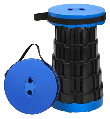 Produktbild von Camping Hocker 2er Set - Faltbarer Teleskophocker - Höhenverstellbar - Leicht tragbar und kompakt - Kunststoff für Outdoor Camping Angeln - Blau