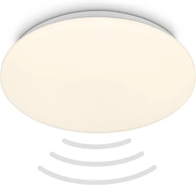 Image de Briloner Walk Lampe de plafond LED avec détecteur de mouvement IP54, détecteur de mouvement, protection contre les éclaboussures et la poussière, portée 3m, détection 120 degrés, blanc, Ø35 x 5,5 cm