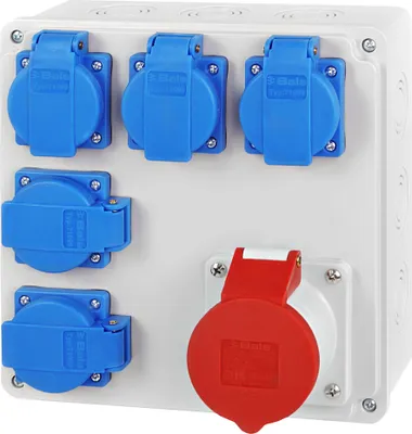 Produktbild von Baustromverteiler Wandverteiler 1x CEE 16A 5P 5x 230V BALS Steckdose schuko Komplett